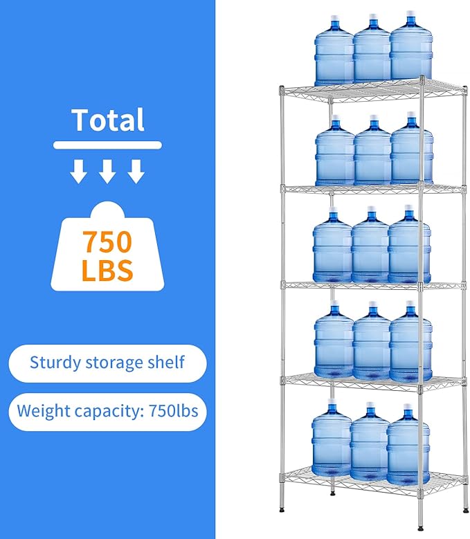 Wire Shelving Unit Metal Shelf Organizer Heavy Duty Wire Rack Storage Unit Rack Utility for Bathroom Office Kitchen (Chrome, 14" D x 24" W x 60" H)