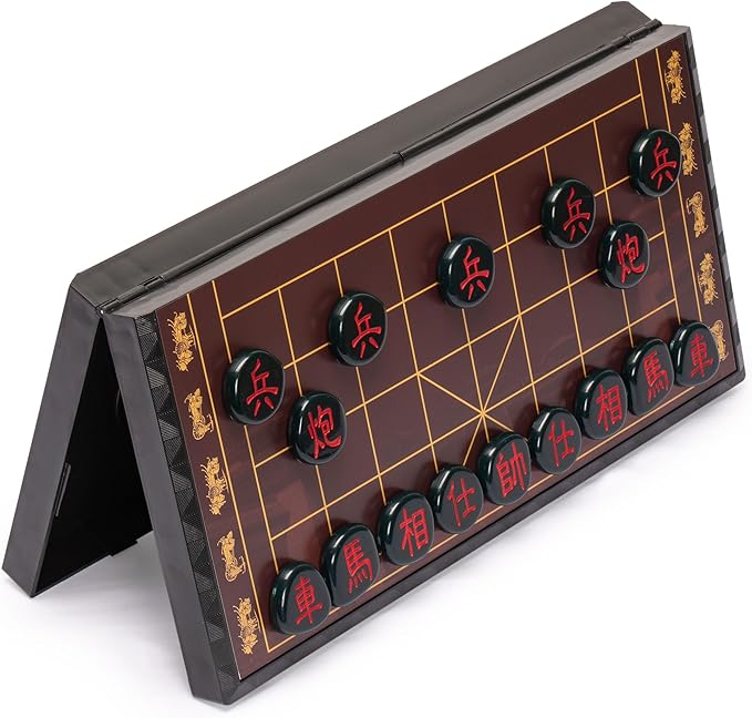 Yellow Mountain Imports Large Chinese Chess (Xiangqi) Magnetic Travel Board Game Set (14.6-inch) with Black Playing Pieces