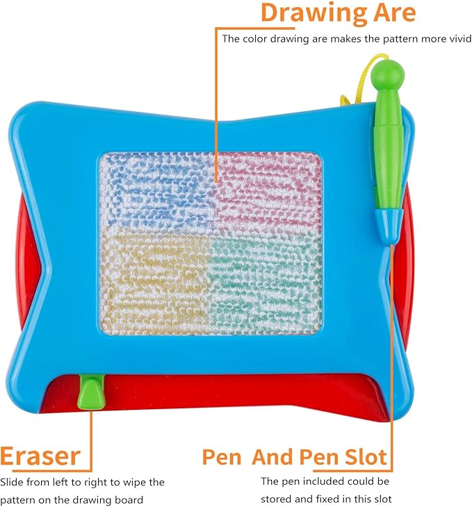 16pc Mini Magnetic Drawing Board, 4-Colors Travel Size Erasable Doodle Magna Board Toy, Small Writing Painting Sketching Pad, Educational Learning and Classroom Prizes for Toddler Boy Girl Kids Child