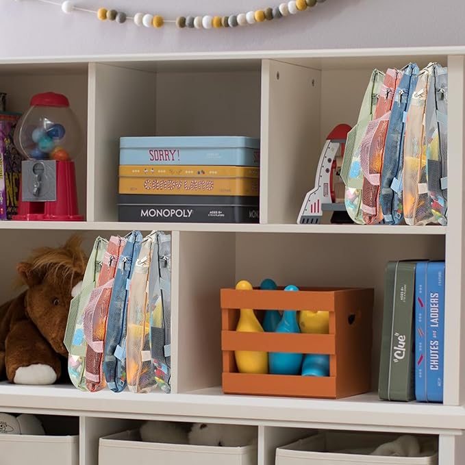 10 Pack Colored Double-Layer Mesh Zipper Pouch Bags, Nylon Building Block Sets Toy Storage & Organization, Breathable See Through (5Pcs A4+5Pcs A5) Pouch with Handle for School Office Games