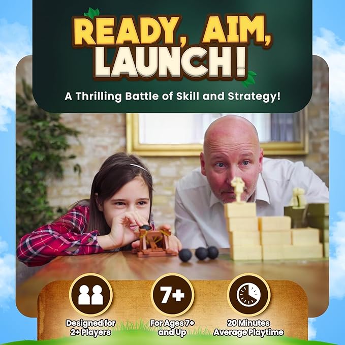 Catapult Feud Board Game – Fun Family Strategy Game for Kids & Adults 7+ – Build Castle Defenses & Launch Epic Battles – Durable – 20-Min Playtime