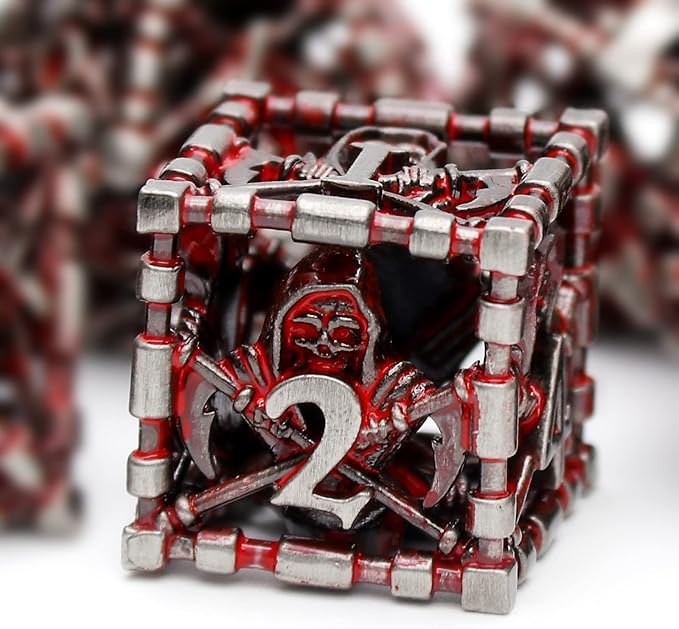 DND Dice, Dungeons and Dragons Dice Metal Polyhedral Dice Set Role Playing D&D Dice HNCCESG Hollow Grim Reaper Dice Gaming D and D Dice for Table Game RPG Pathfinder Warhammer Shadowrun (Blood)