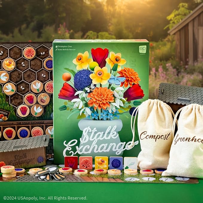 Stalk Exchange Board Game, Beautiful Flower and Gardening Themed Strategy Game, Fast, Fun, Economic, and Competitive, Ages 10+, 2-5 Players, 45+ Min Play Time, Game Design by Christopher Chan