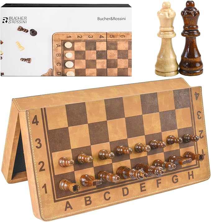 Chess Set - 12inch Leather Chess Set for Kids and Adults Magnetic Chess Borad Unique Design Chess Game Choice for Kids and Adults