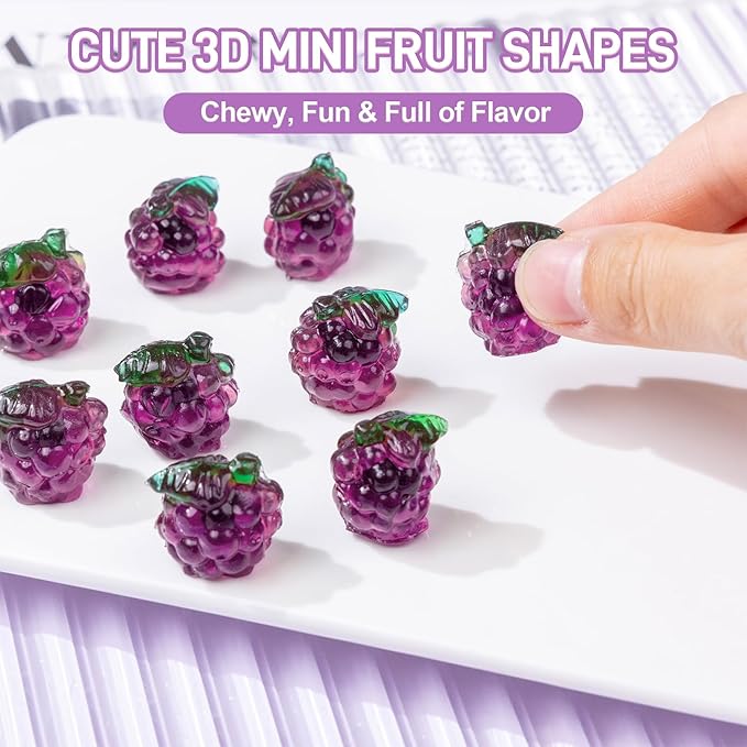 AMOS 4D Gummies Grape Burst Fruit-Shaped Gummy Candy, Natural Flavor Individual Sharing Pack For Parties, School Lunchbox & Family Movie Night Snacks 240g (8.5 Oz) | Fun, Chewy, Shareable Treat
