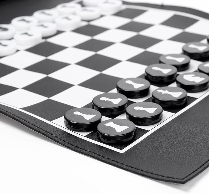 Andux Rollable Chess Board Game PU Portable Chess Set PGSLQ-01 (Black-Chess)