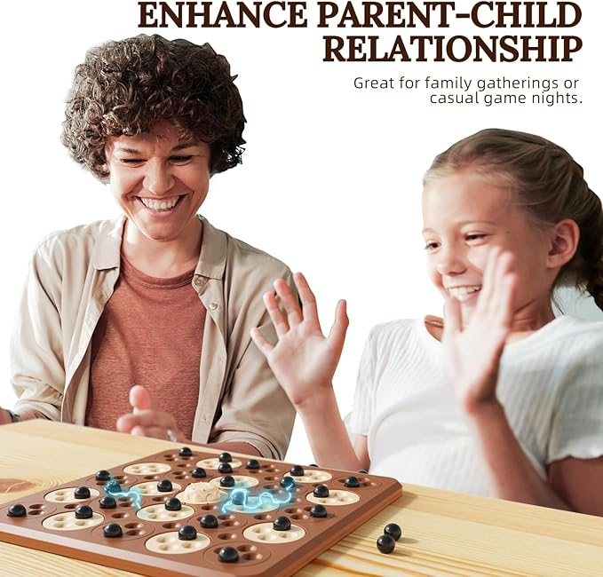 Magnet Game, Magnetic Game Chess, Board Games for Kids 6-8-12, 2 in 1 Multiplayer Family Board Games, Magnet Chess Games with 36 Magnetic Pieces, Connect 5 Piece with 120 Plastic Pieces (Brown)