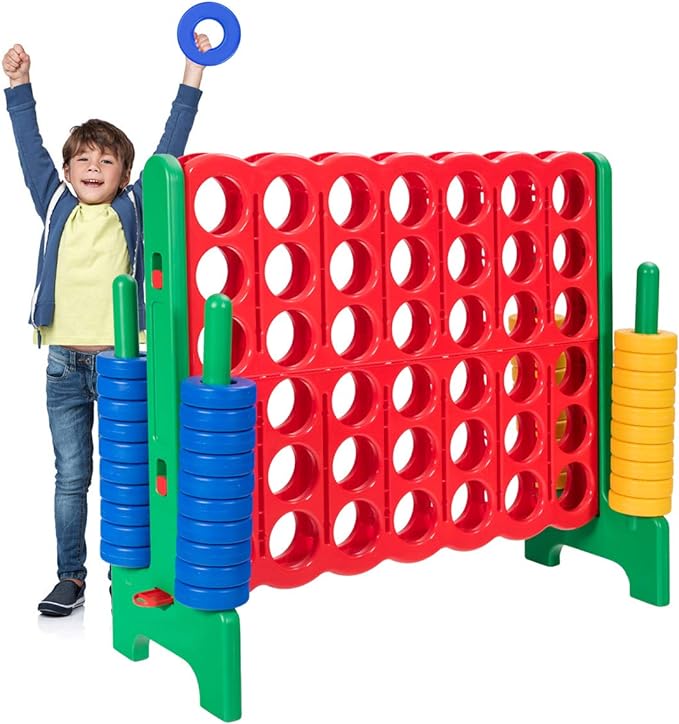 Costzon Giant 4-in-A-Row, Jumbo 4-to-Score Giant Game Set for Kids & Adults, Indoor Outdoor Yard Connect Game, 3.5FT Tall with 42 Jumbo Rings & Quick-Release Slider, Perfect for Family & Party Games