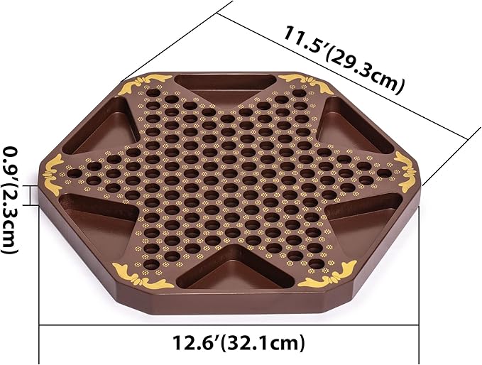 Yellow Mountain Imports Classic Chinese Checkers Halma Board Game Set with Storage, 12.6-inch Wooden Board, and Solid Color 16-Millimeter Glass Marbles