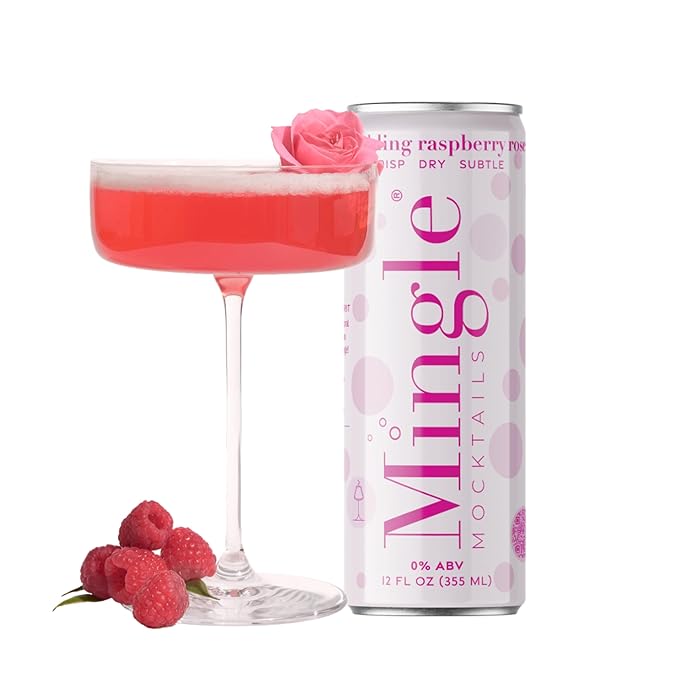 Mingle Mocktails Sparkling Raspberry Rose, Premium Non-Alcoholic Drinks, Refreshing Pre-Mixed Drinks, Healthy Alternatives, Canned Mocktails, 12 fl. oz. Cans, Pack of 12