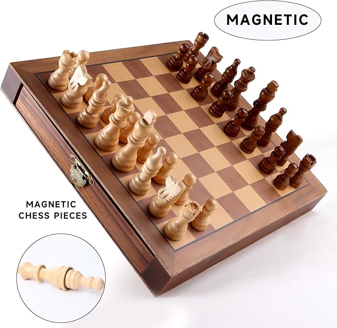 GSE Games & Sports Expert 10" Magnetic Chess Set, Wooden Chess Board Game Set with Drawers, Classic Portable Travel Board Game for Kids & Adults