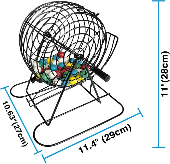 Yuanhe Jumbo Bingo Game Set - 11 Inch Tall Metal Cage with Calling Board, 7/8" Bingo Balls, 500 Bingo Chips,100 Bingo Cards for Large Group Games …