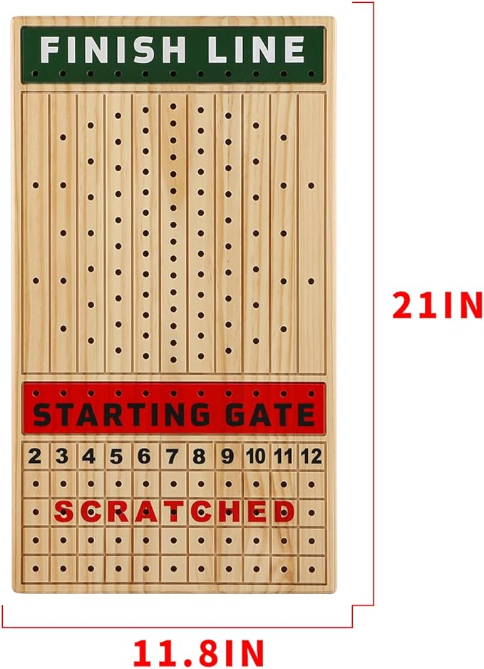 21 inches Horse Race Board Game Racing Game Solid Wood with 11 Luxurious Durable Classic Metal Horses Finish Line Horse Racing Game with 4 Dice and 2 Boxes of Cards