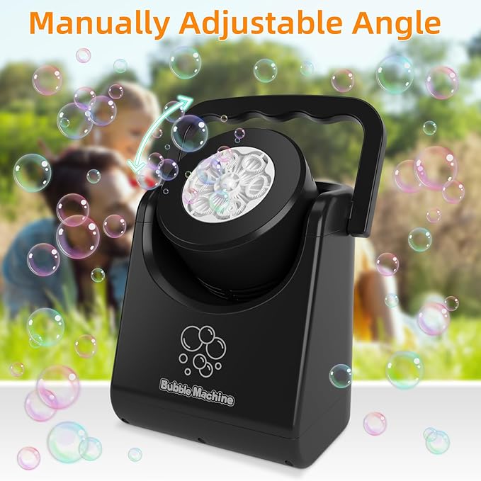 Bubble Machine for Kids Toddlers,Automatic Bubble Blower,Portable Adjustable Angle Bubble Maker,Bubbles Toy for 3 4 5 6 7 Year Old Boy Girl,Outdoor Party Birthday Easter Baskets Stuffers Gifts Black