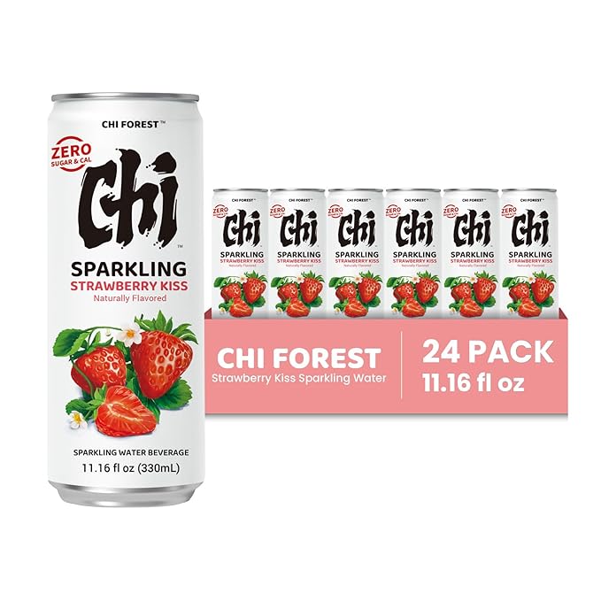 CHI FOREST Strawberry Sparkling Water Beverage, Zero Sugar Drinks, Zero Artificial Flavor, 11.16 fl oz Cans (Pack of 24)