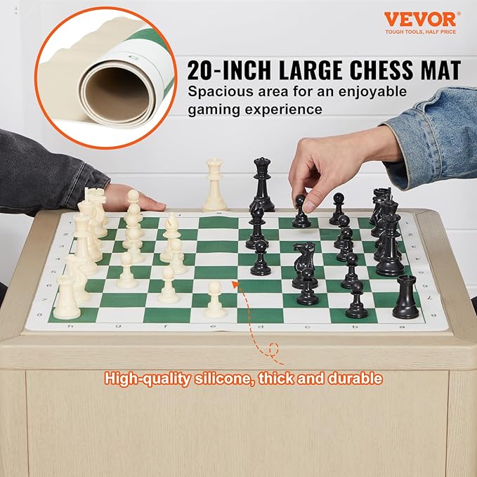 VEVOR Chess Set, 20 Inch Roll-Up Beginner Chess Board, Foldable Silicone Chess Game with Plastic Weighted Chess Pieces & Storage Bag, Portable Travel Chess Board Gift,Christmas Crafts Xmas Gift