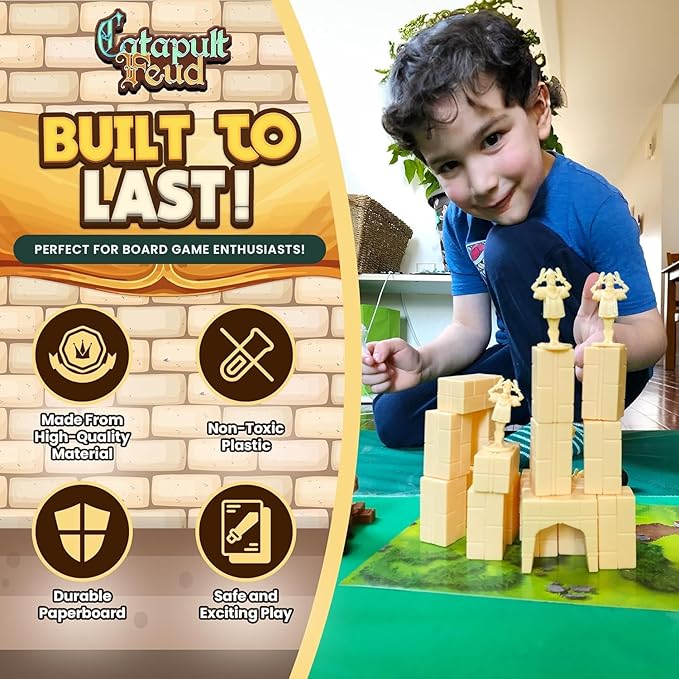 Catapult Feud Board Game – Fun Family Strategy Game for Kids & Adults 7+ – Build Castle Defenses & Launch Epic Battles – Durable – 20-Min Playtime
