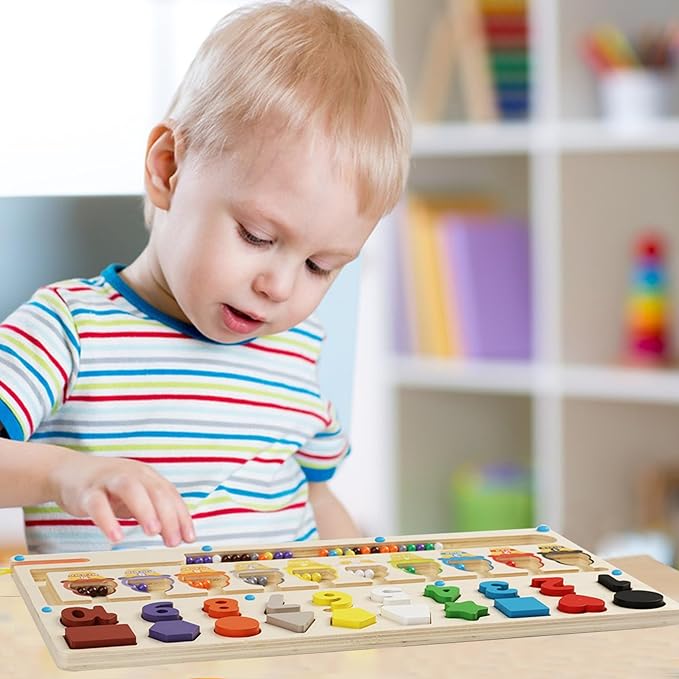 3-in-1 Magnetic Color and Number Maze, Montessori Toy for Kids 3+ Year Old, Shape & Number Wooden Puzzle Board, Toddler Fine Motor Skills Preschool Educational Toys, Gifts for Boys Girls