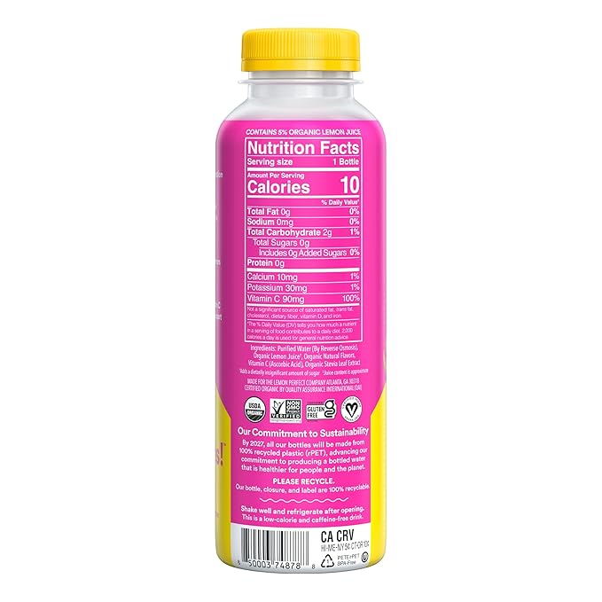 Lemon Perfect Dragon Fruit, Flavored Lemon Water, Organic, Zero Sugar, Healthy Hydration Drinks, 15.2 fl oz Bottles (12-Pack)