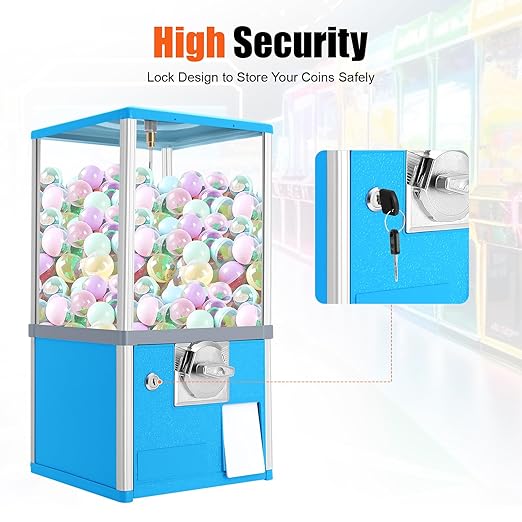 Gumball Vending Machine, Big Bubble Candy Dispenser Machine Candy Gumball Machine Bank, 2 25 Cent Coins Per Side, 1.77in Capsule Toys, Gum Ball Vending Machines for 25 Cent Coin Only (Blue)