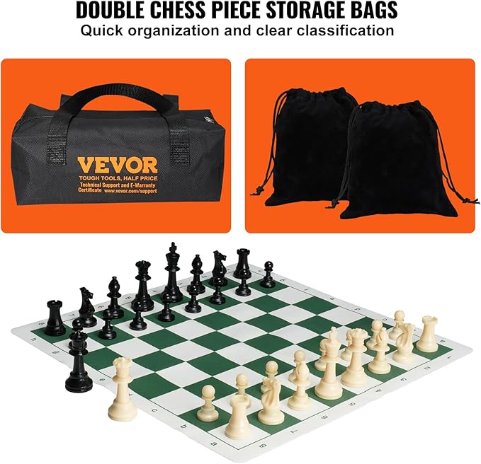 VEVOR Chess Set, 20 Inch Roll-Up Beginner Chess Board, Foldable Silicone Chess Game with Plastic Weighted Chess Pieces & Storage Bag, Portable Travel Chess Board Gift,Christmas Crafts Xmas Gift