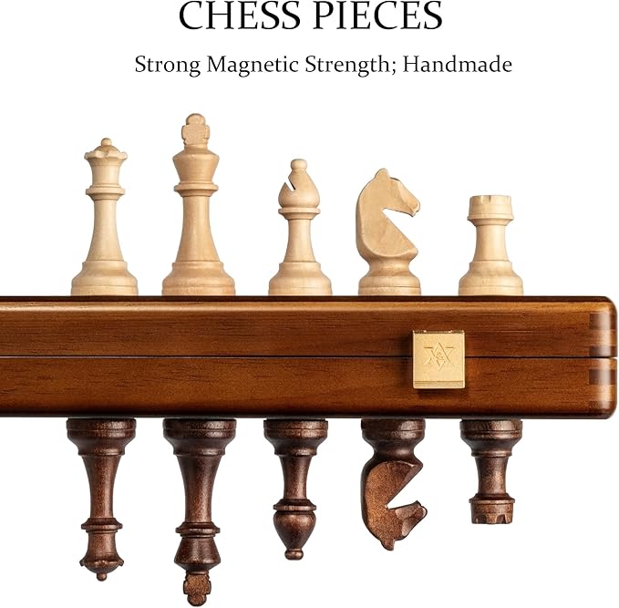 A&A 15" Magnetic Wooden Chess Set, Handmade 3" King Height Knight Staunton Chess Pieces with 2 Extra Queen, Folding Portable Travel Game Set