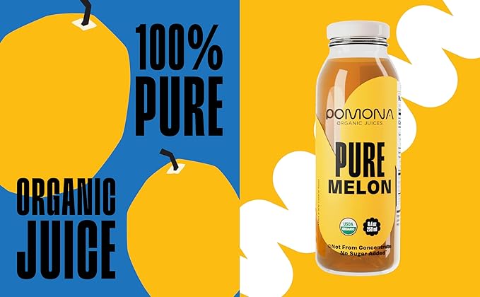 Pomona Organic Juices Pure Melon Juice, Cold Pressed Organic Juice, Non-GMO, No Sugar Added, Not from Concentrate, Gluten Free, Kosher Certified, Preservative Free, 8.4 Ounce (Pack of 12)