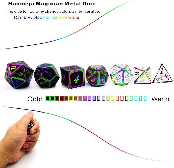 HAOMEJA Color Changing Temperature Metal DND dice kit, D&D dice Set Role Playing Dice Dungeons and Dragons Black Transition White