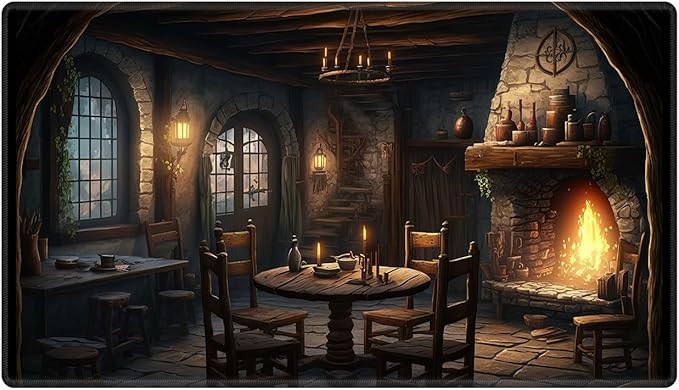 Playmat 24" x 14" Game Mats for MTG/TCG Cards, Medieval Inn Tavern