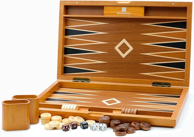 Woodronic 17" Wooden Backgammon Set, Folding Classic Board Game, Best Strategy Game and Smart Game of Tactic for Kids and Adults