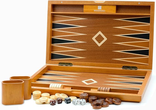 Woodronic 17" Wooden Backgammon Set, Folding Classic Board Game, Best Strategy Game and Smart Game of Tactic for Kids and Adults