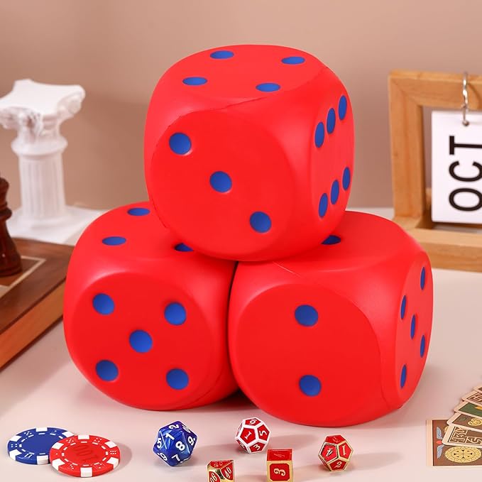 6 Pcs 4" Large Foam Dice Giant Cube with 6 Sided Number Dots Jumbo Soft Slow Big PU Foam Stress Ball for Party Game Math Learning Props Stress Relief Gifts(Red)