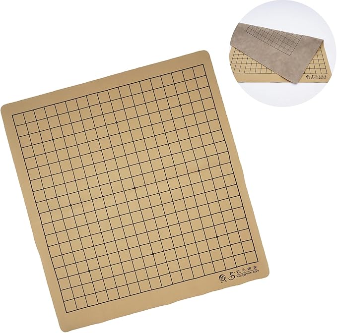 Portable Go Game Set Reversible 19x19 / 13x13 Faux Leather Foldable Game Board with Single Convex Ceramic Stone 361pcs and Plastic Go Bowls, 2 Players Board Game