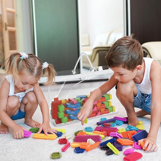 12 Pack Clear PVC Toy Storage Bag with Zipper, Plastic Toy Storage Bags with Handle, Dust-Proof and Waterproof Toy Organizer Bags, Portable Handheld Toy Travel Bag for Blocks Set, Puzzles, Small Toys