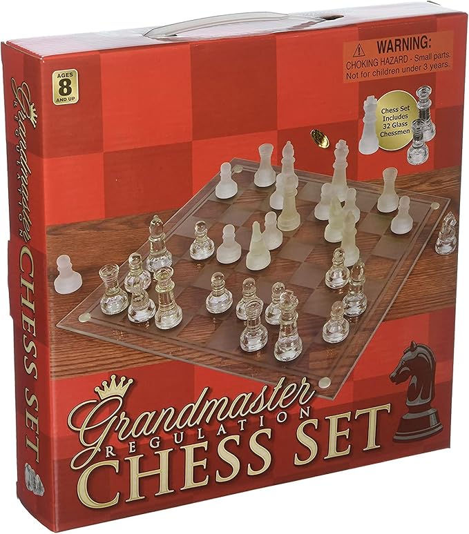 The Dreidel Company Elegant Glass Chess Set, Board Games, Great for Prizes (10" Glass Chess Set)