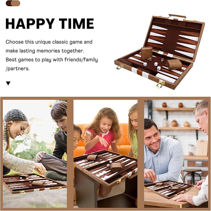 Backgammon Set - Classic Board Game with Premium Leather Case - Portable Travel Strategy Backgammon Game Set for Adults, Kids (15inch, Khaki)