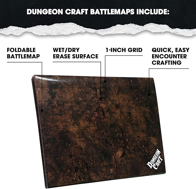 DUNGEON CRAFT Battle Map for DND & RPG – Double-Sided Gloss Laminated 24"x33" Mat with 1" Grid – Wet/Dry Erase Tabletop Terrain – Turned Earth Pack