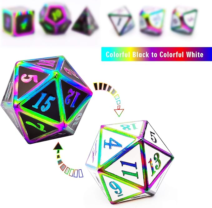 HAOMEJA Color Changing Temperature Metal DND dice kit, D&D dice Set Role Playing Dice Dungeons and Dragons Black Transition White