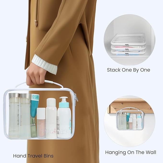 4Pack Zippered Hard Pouch, Clear Hard Shell Zipper Case, Clear Plastic Pouches Travel Bags for Kids, Storage for Building Blocks, Puzzles, Cosmetics, Crafting Supplies