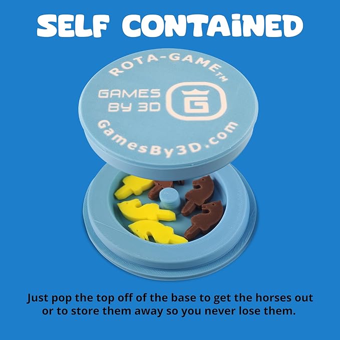 ROTA Game, Tic-Tac-Toe Game with Never a Tie, A Winner in Every Round, Ancient Roman Strategy Game, Portable 4" Board, Pockets or Purse-Size, with Horse Pieces, Made in USA (Blue)