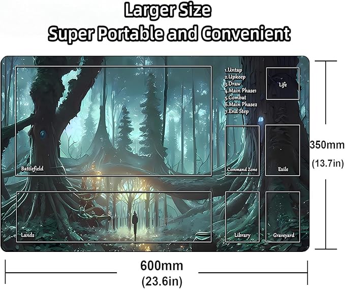 MTG Playmat, Game Play Mat for MTG TCG 24 x 14 inches Trading Card Inked Game Playmats with Storage Bag Smooth Rubber Surface Battle Game (Playmat 1)