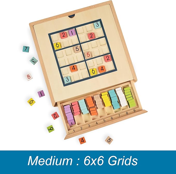 BOHS Wooden Rainbow Sudoku Puzzle - 3 in 1 Easy to Hard - with Sudoku Book of 320 Puzzles - Desktop Brain Teaser Game Toys