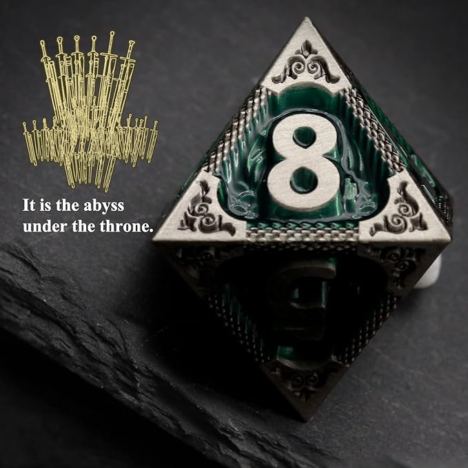 Haxtec DND Dice Set Metal D&D Dice Set with Leather Dice Bag Antique Iron Green Metal Polyhedral Dice for Dungeons and Dragons TTRPG Gifts