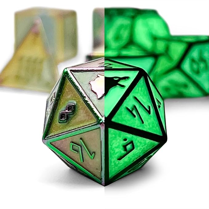 Norse Foundry Set of 7 Green Slime Norse Series Full Metal Polyhedral Dice RPG Math Games DND Pathfinder