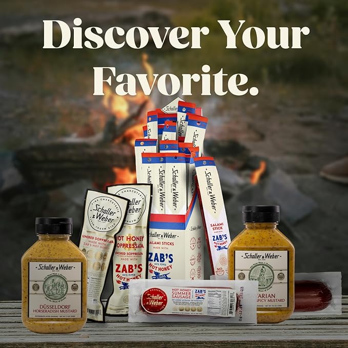 Schaller & Weber Salami Sticks Variety Pack (Zab’s Hot Honey, Hudson Whisky NY, Crown Maple), .85 Oz (Pack of 6) Hickory Smoked Salami | German Style Smoked Sausage Sticks | Gluten Free Protein Snack