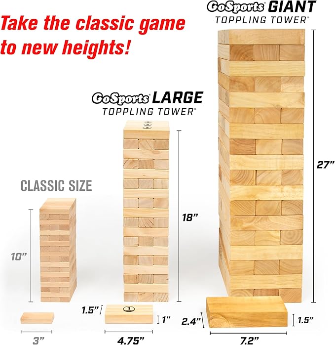 GoSports Giant Wooden Stacking Game - Stacks Up to 5 ft - Choose Brown Wood Stain, Gray, Natural, Stars & Stripes, or Tropical Hardwood - Toppling Tower