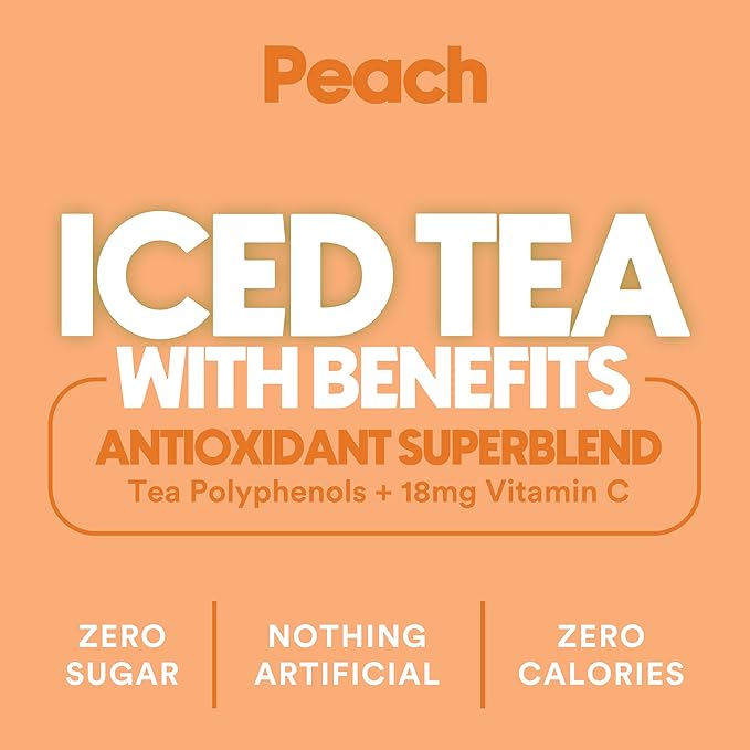 Ryl Iced Tea, Peach, Antioxidant Superblend, Zero Sugar, Low Carb, Zero Calorie Iced Tea, 16.0 Fl Oz (12-Pack)
