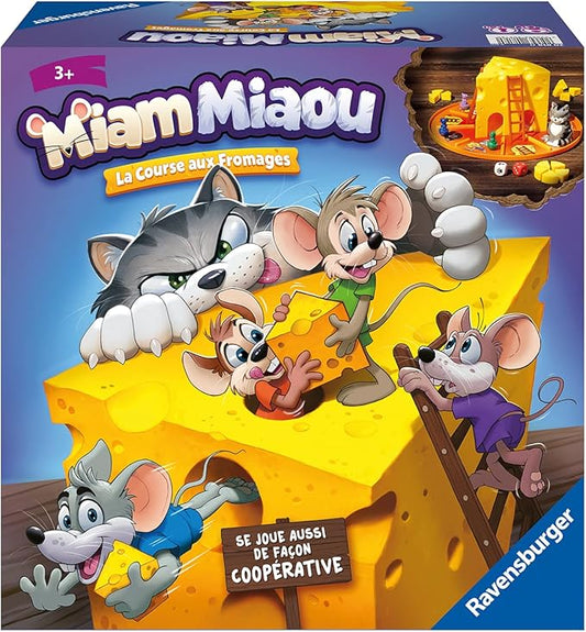 Ravensburger Miam Miaou - La Race aux fromages - First Board Game for Children - Fun evolutive Cooperative Course - 2 to 4 Players from 3 Years Old - Mixed - 20818 - French Version