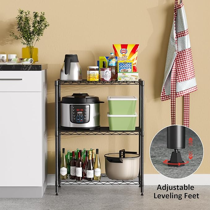 FDW 3-Shelf Adjustable,Storage Shelves Wire Shelving Shelving Unit Metal Shelves Storage Shelf,13" D x 23" W x 30" H,Black