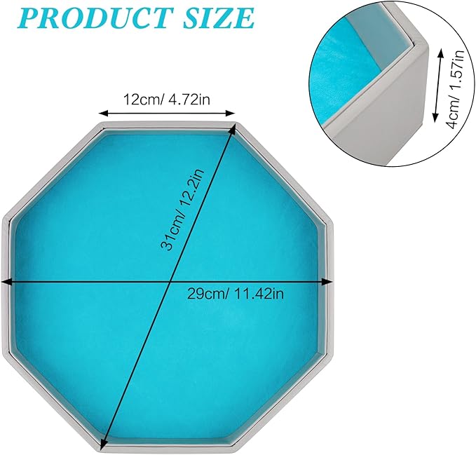Dice Rolling Tray, Blue Felt Lined PU Leather Octagon Dice Tray for Dungeon Crawler Games